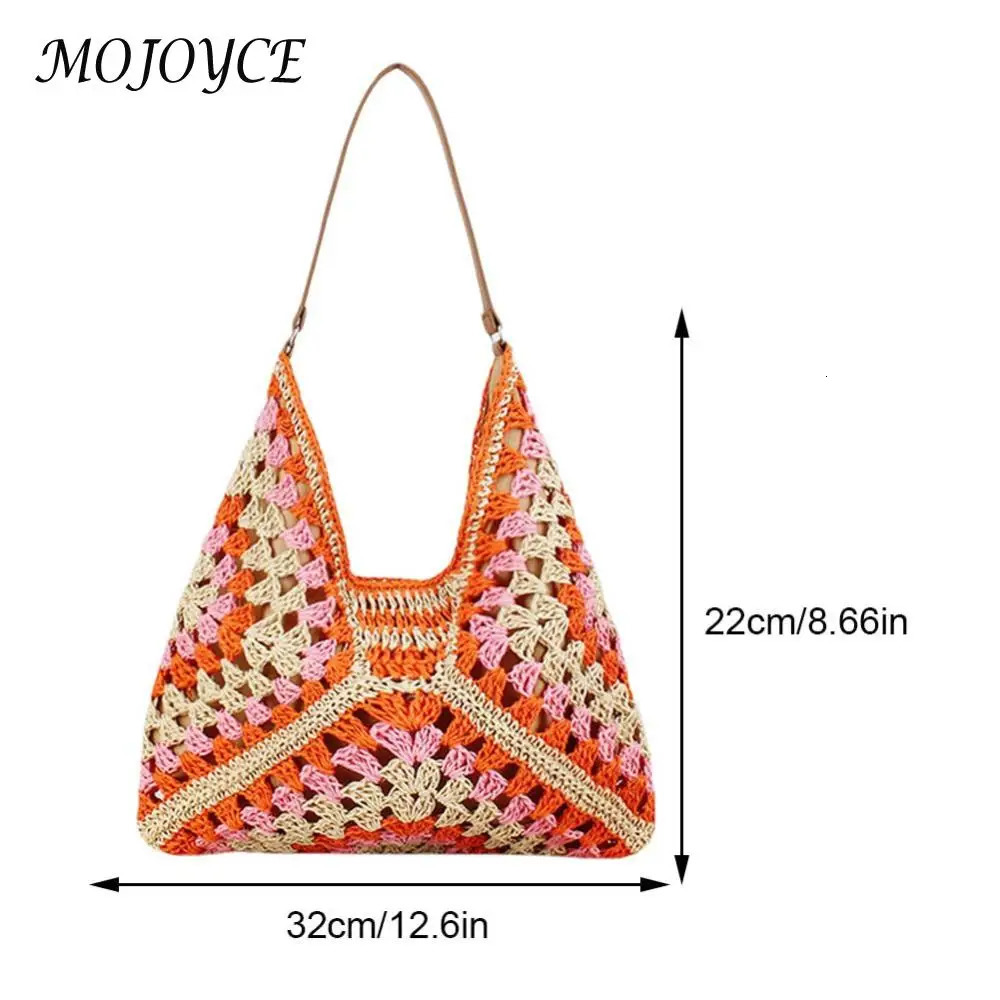 Womens Fashion Grandma Bag Large Capacity Crochet Stray Bag Hollow Handbag Patch Work Buckle Close Outdoor Travel 241008