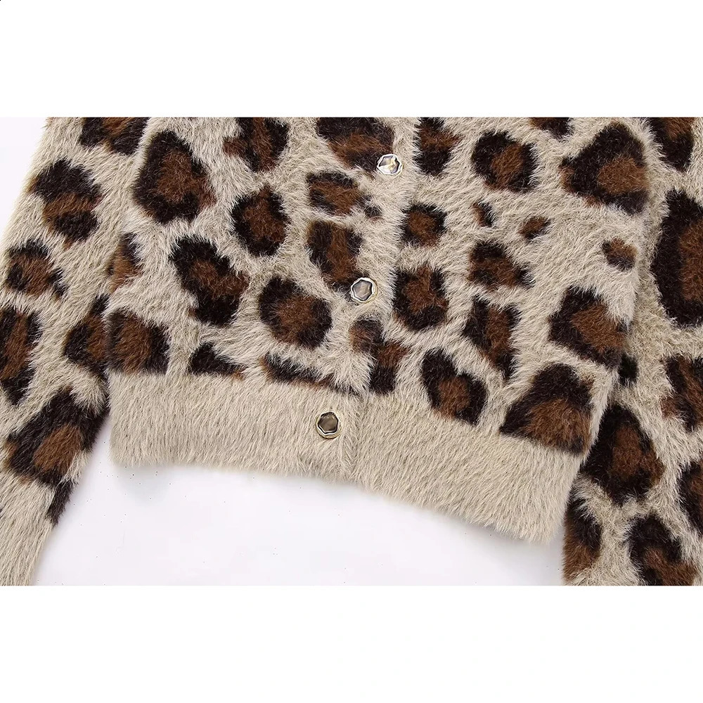 Aoaiiys Knitting Cardigan for Women Sweaters Leopard Single Breasted ONeck Long Sleeve Autumn Winter Warm Fashion Cardigans 241007