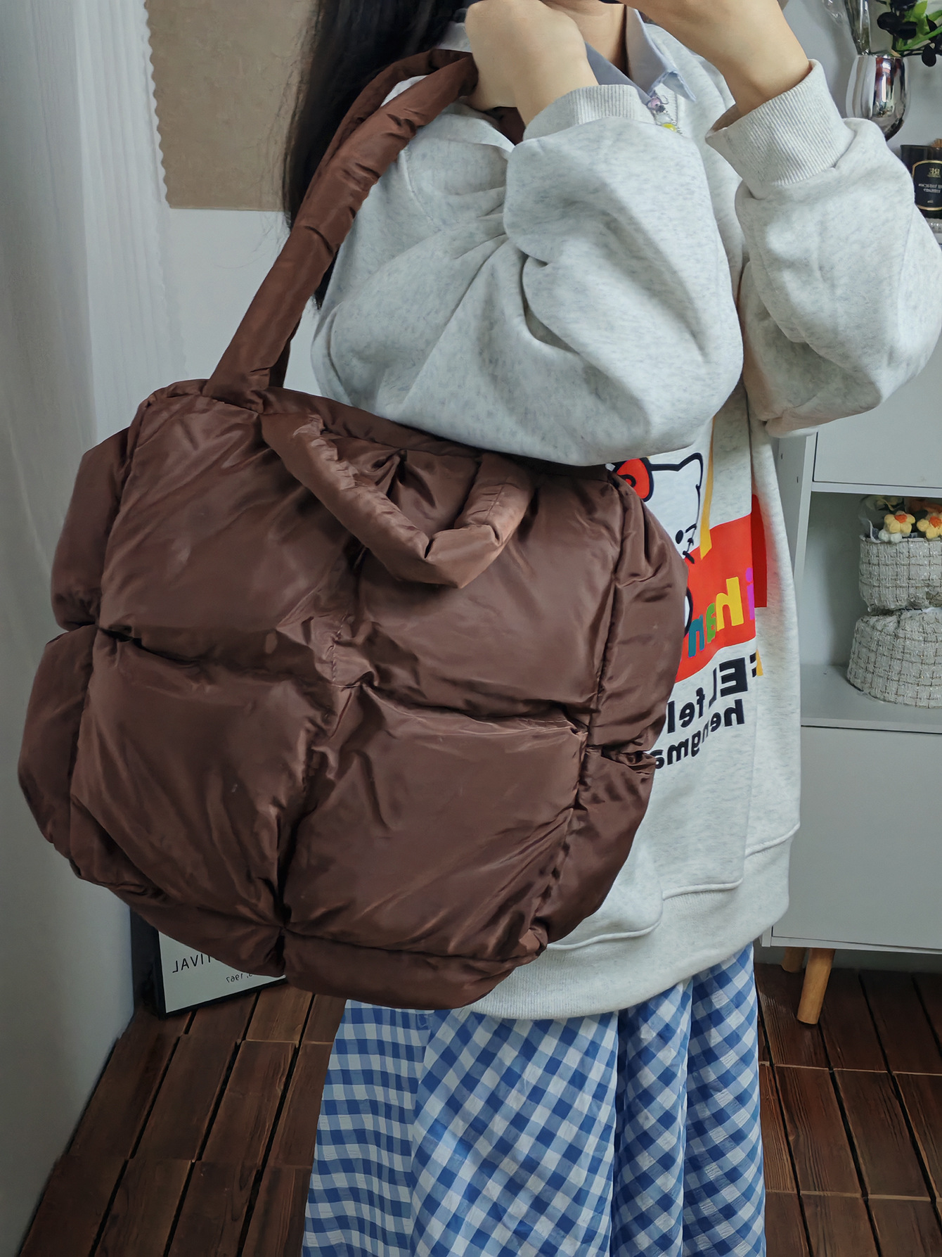 Senior sense diamond lattice soft cotton large capacity Tote bag women new autumn and winter all-in-one underarm shoulder bag