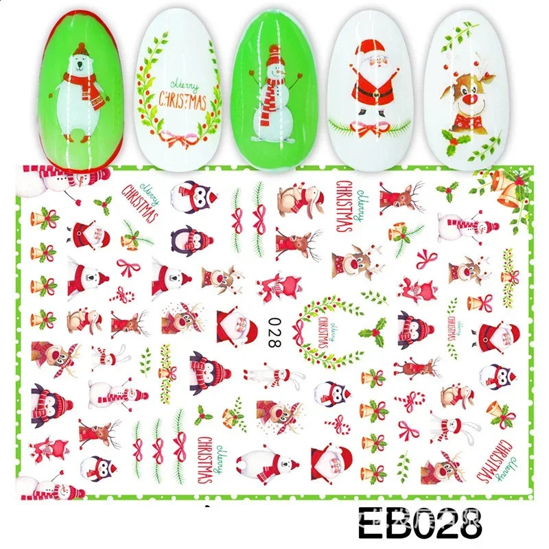 Heallor 5 sheets of Christmas adhesive 3D nail sticker foil for nail art decoration cartoon nail sticker craft supplies 241008