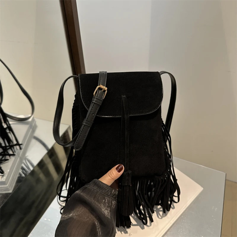 Womens vintage messenger bag large capacity suede vintage handbag adjustable shoulder strap edge bag womens denim bag 241008