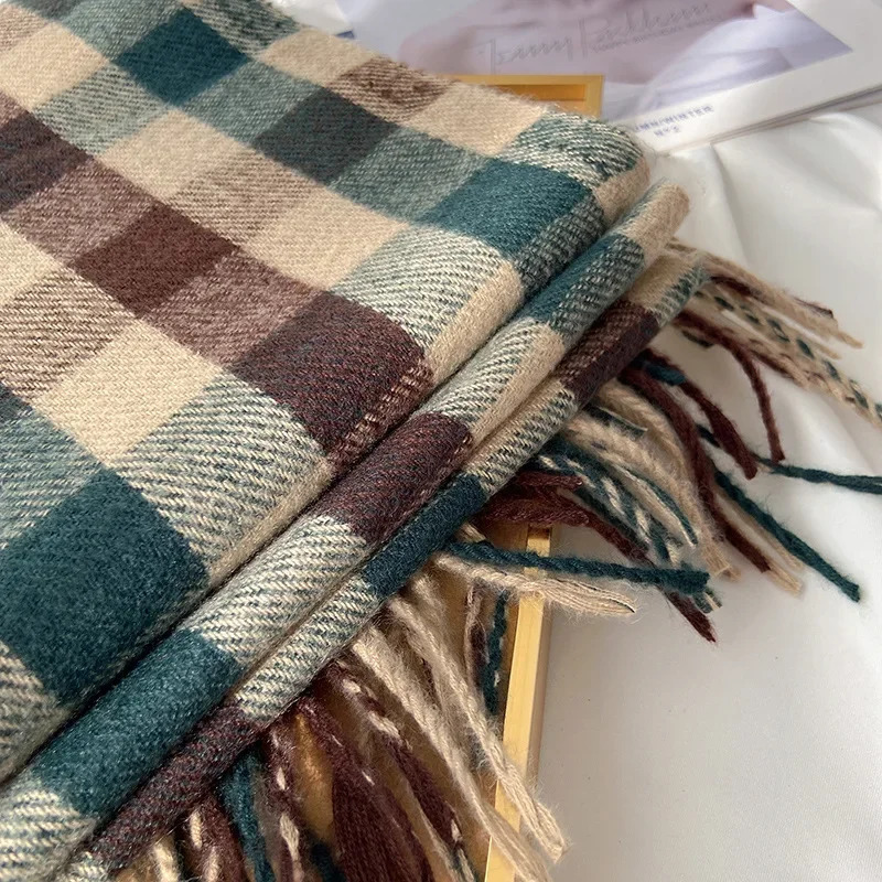 Pamwallymensa Womens Scarf Winter Tippet Scarves for Ladies Plaid Shawls Warm British Style Thicken Man 241009