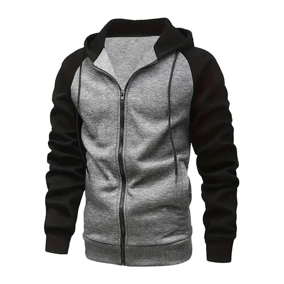 Men's Hoodies Sweatshirts New Mens Zip-Up Color Block Hoodie with Casual Stylish Durable Fall/Winter Top Raglan Sleeves Hoodies Sweatshirt Male Q