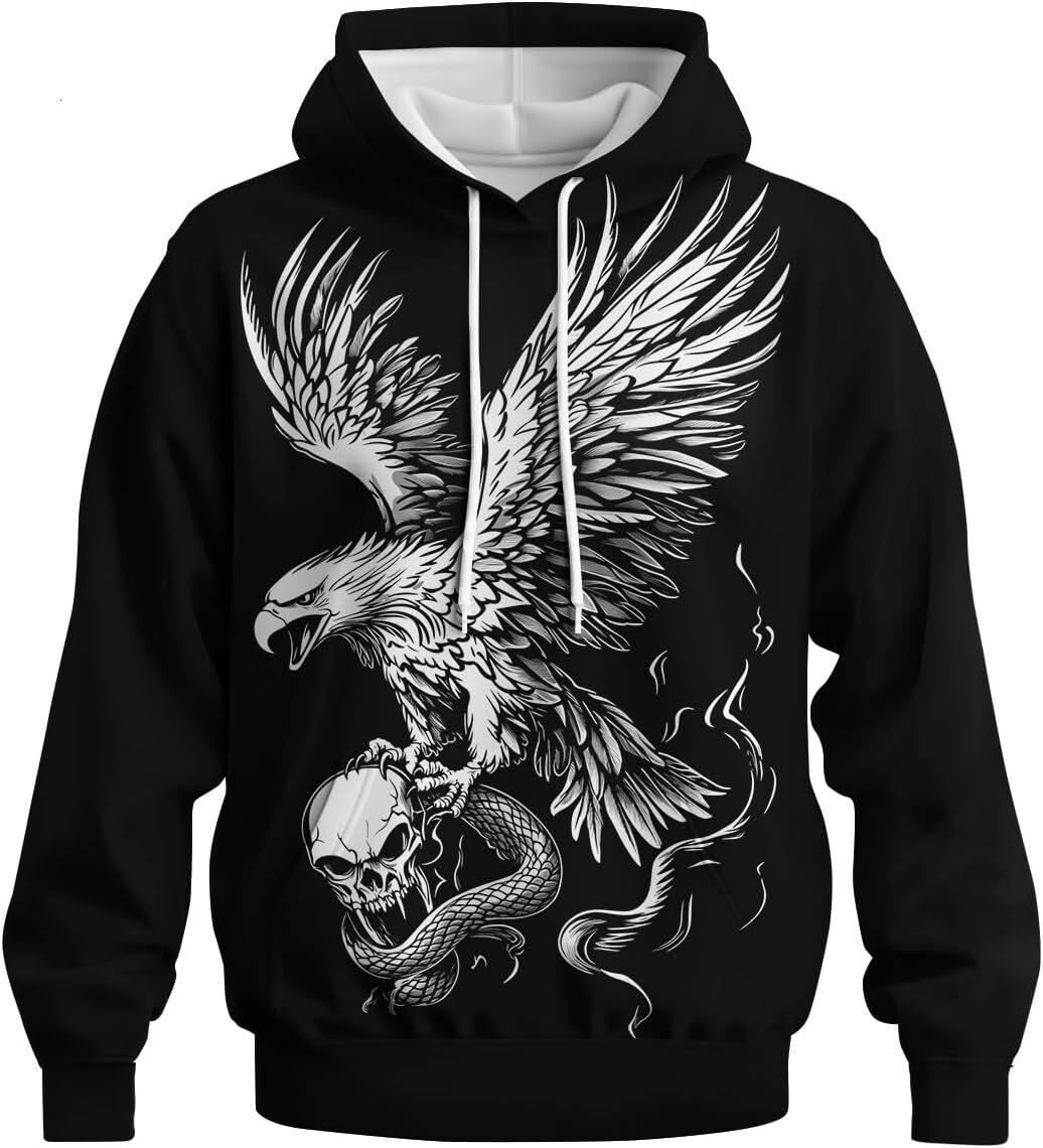 Hoodie for Mens Womens Mens Bald Eagle Hoodies Autumn Winter Long Sleeve Pullover Animal Theme Sweatshirt 3D Graphic Hoodie Graphic tracksuit