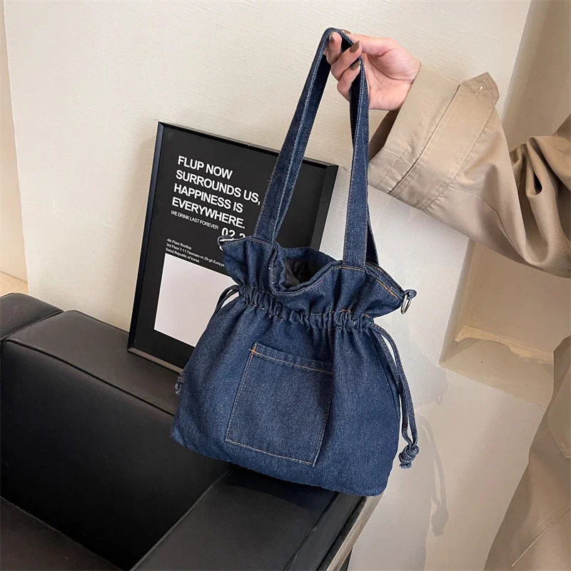 Casual solid color womens bag with high-quality stitching shoulder bag the -selling womens high-quality denim handbag in 241008