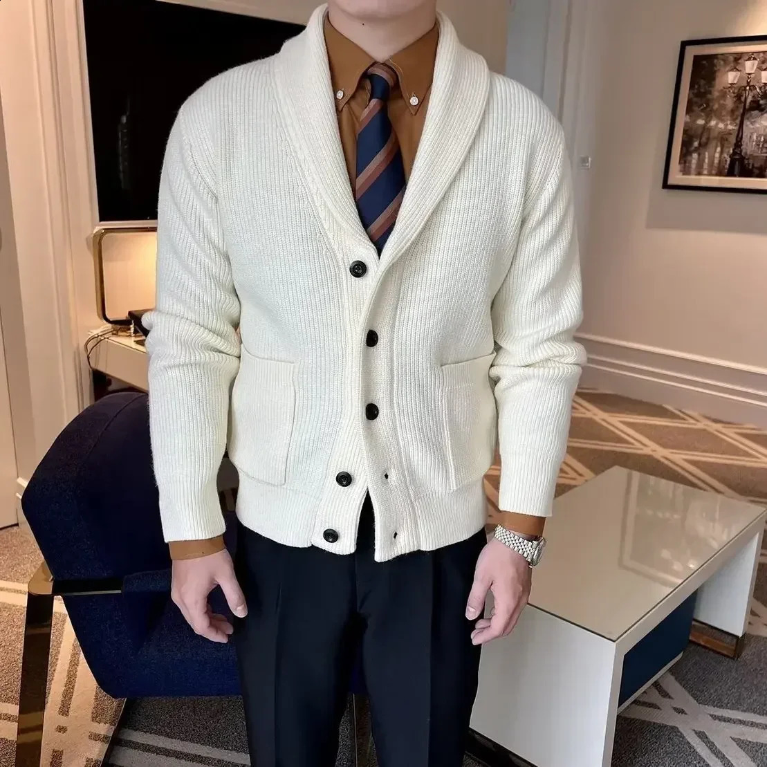 Retro mens sweater autumn/winter jacket original casual womens long sleeved Y2k knitted cardigan mens cardigan 241007