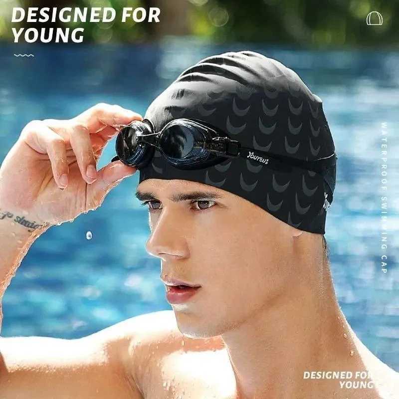 Enhanced silicone swimming cap for men waterproof and tangle free ear protection swimming print for women large size CL241009