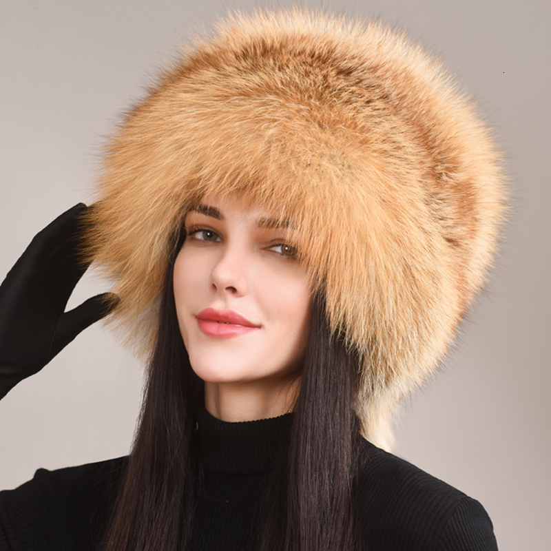 Autumn And Winter 2024 New Womens Genuine Natural Cap Russian Real Fox Fur Dome Mongolian Hat
