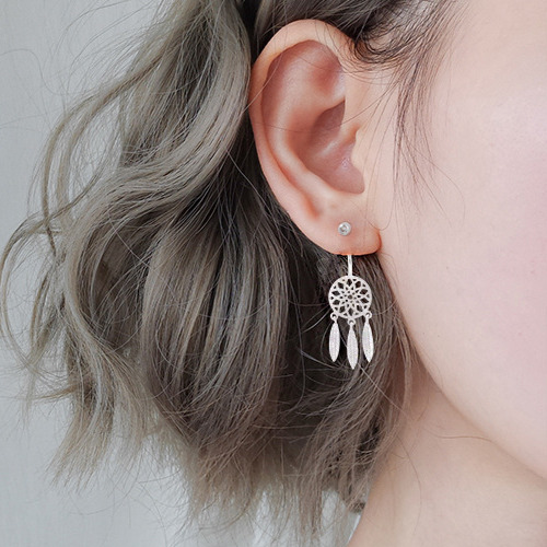 Dream Catching Net Female Pure Sier Needle, Elegant and Simple Tassel Earrings, Style Earrings
