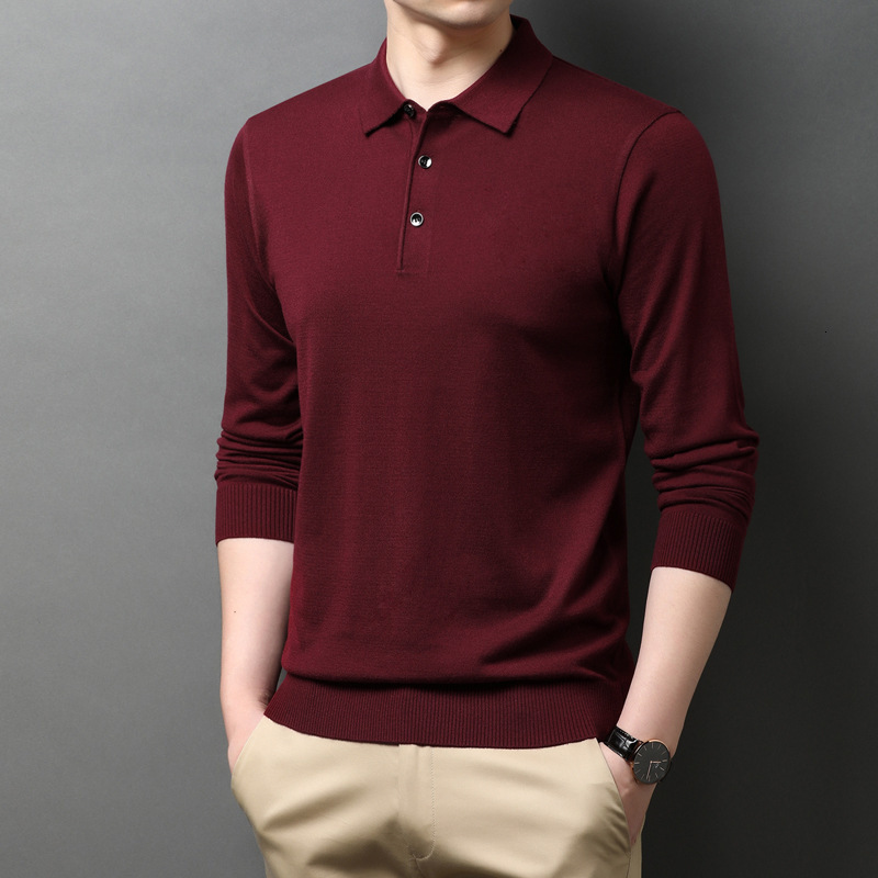 2024 New Designer Winter Men's Thin Long Sleeve Middle aged T-shirt with 6 Hairy Collar Solid Color Polo Shirt for Men