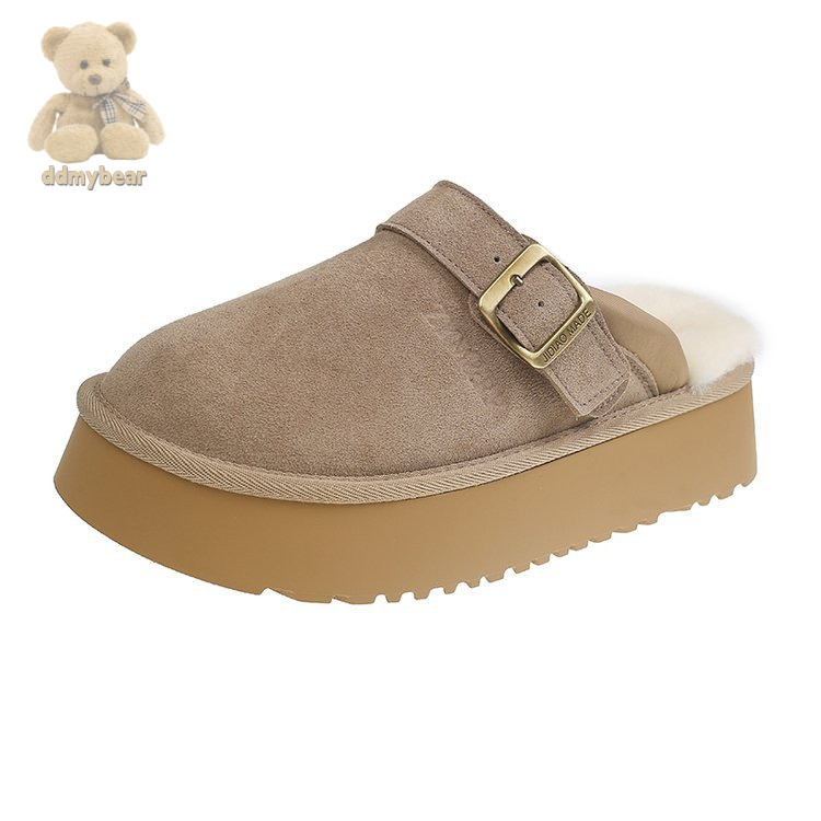 Ddmybear Lamb Hairy For Women, 2024 Winter New Style Thick Bottom Bread Shoes, Half Slippers Chinese Brand Shoes F1010-69