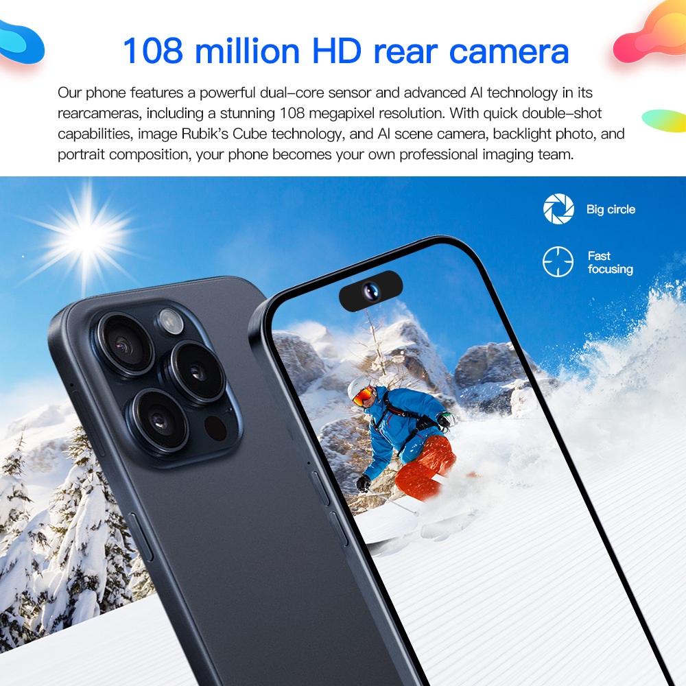 15 Pro Max Mobile 6.8-inch HD Screen Android 14 Phone Snapdragon 8 Gen3 CPU,16GB+1TB Cell Phone,72MP+108MP Camera Pixels 7800mAh Battery 5G Dual SIM C