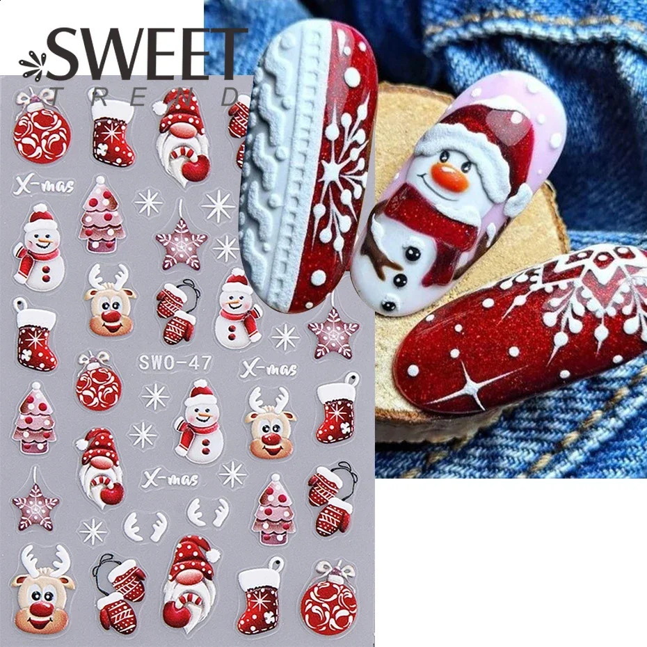 Christmas nail stickers Santa Claus snowman gloves cartoon self-adhesive slider nail stickers snowflake decorations 241008
