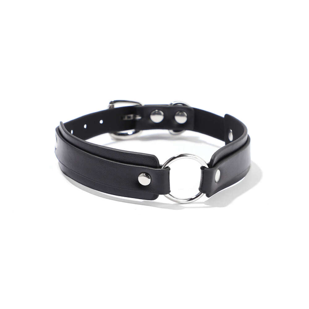 High end SM prop black erotic traction collar PU leather heart hanging ring erotic collar alternative adult products