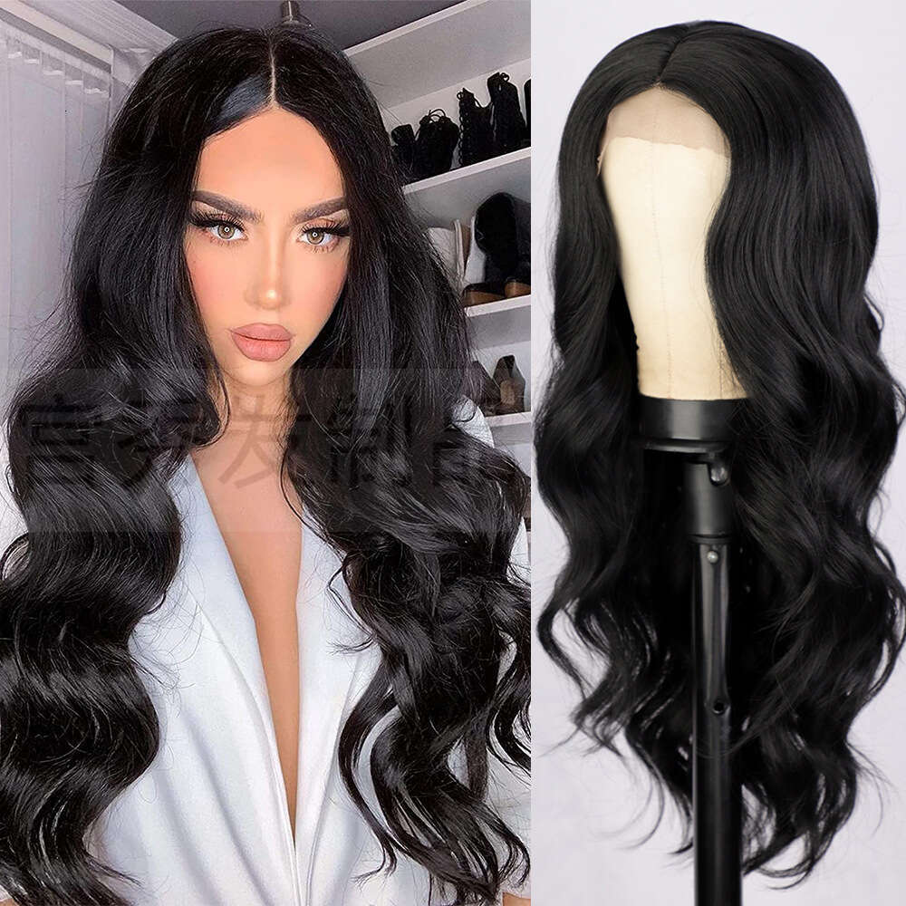 Wig front synthetic fiber long hair headband large wave curled women's lace wig