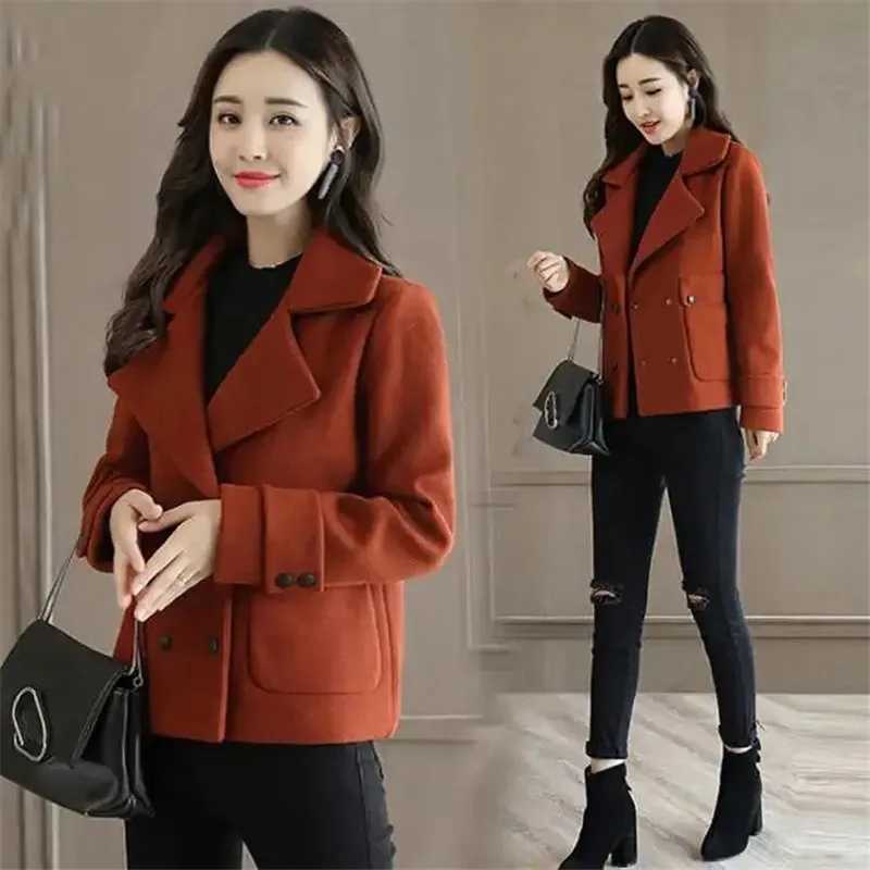 2023 Spring Autumn Woolen Jacket Women New Loose Suit Collar Female Tops Winter Woolen Coat Female Fashion Short OuterwearX241009