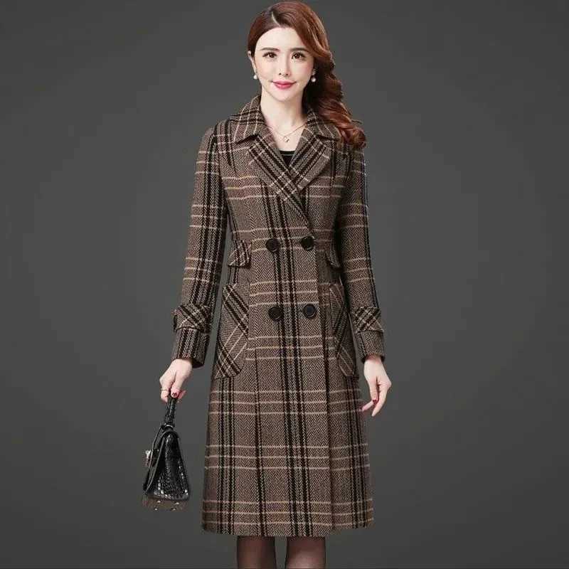 Womens High-end Thicke Woolen Coat NEW Autumn Winter Korean Windbreaker Jacket Temperament Mid-Long Outwear Female 7XLX241009