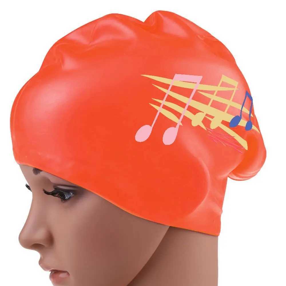 New Womens Large Silicone Waterproof Adult Printed Swimming Cap Swimming Pool Cap Long Hair Earrings Flexible Glasses Elastic 2021 CL241009