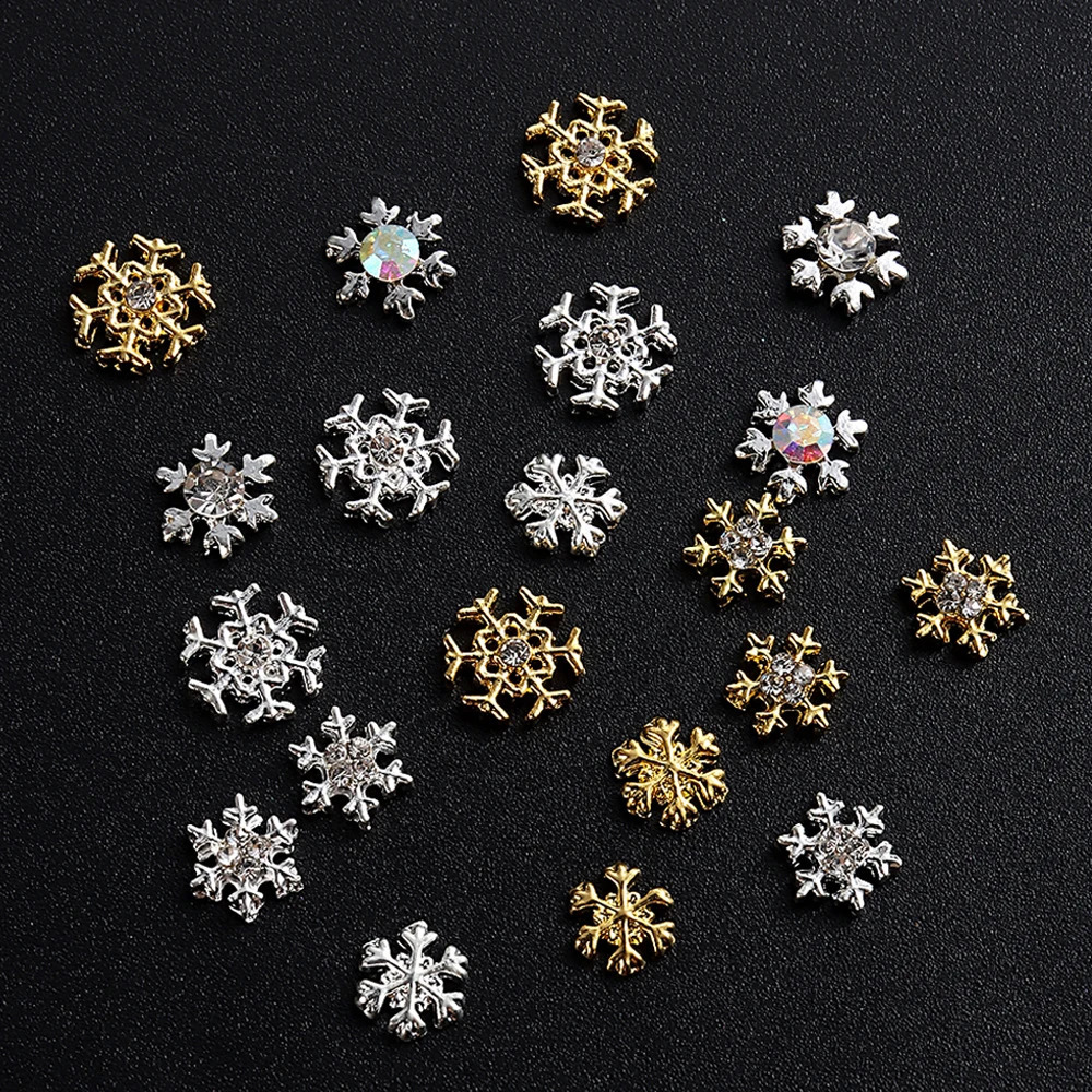 3D Metal Snowflake Nail Charm Gold Silver Snow Diamond Jewelry Rhinestone DIY Winter Christmas Decoration NTD-152 241008