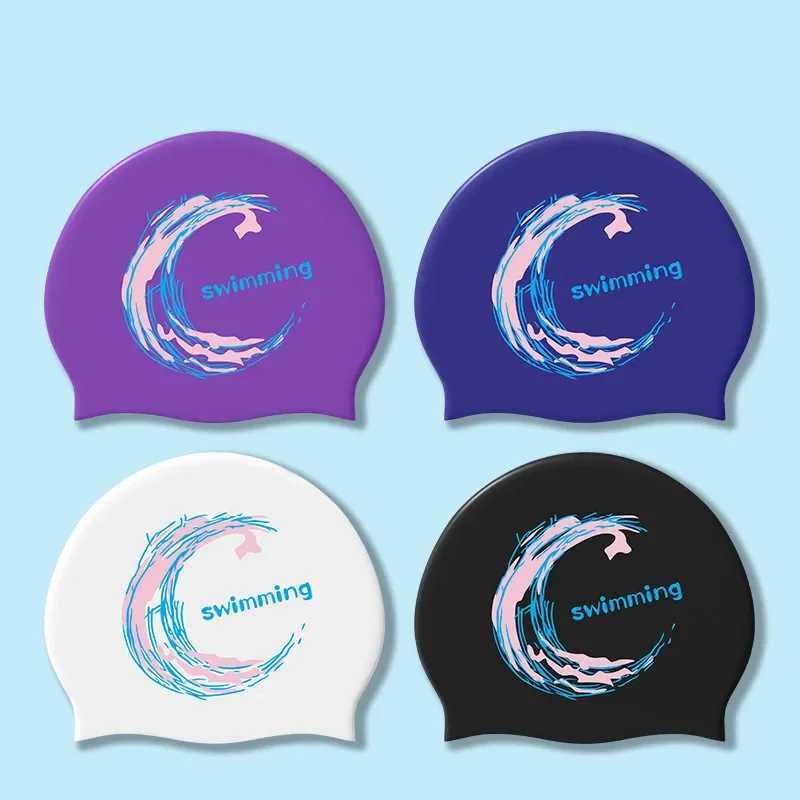 Printed swimming cap universal large-sized adult silicone swimming cap suitable for women men long hair ear protection adult swimming cap CL241009