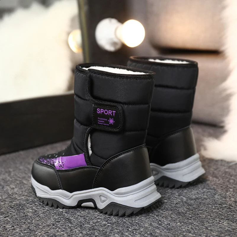 Childrens casual shoes girls anti slip claws winter warm fur snow boots tactical leather sports shoes childrens outdoor shoes padded boots 240925
