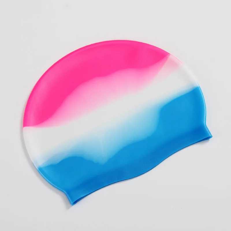 New color block silicone adult waterproof swimming cap dry hair swimming cap suitable for men women ear protection swimming cap swimming accessories C