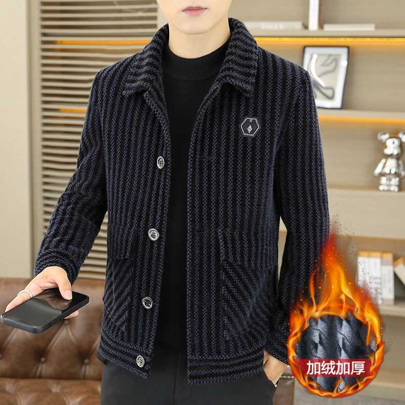 New Fleece Thickened Handsome Senior Woolen Coat Mens Autumn and Winter Lapel High-grade Coat Mens Short Jacket Clothing LX241009