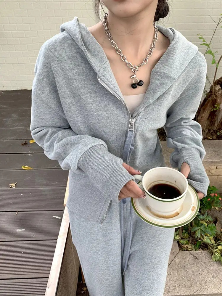 Badypczd Tracksuit Korean version loose sportswear womens spring fashion zipper sweater casual running pants twopiece gym set 241007