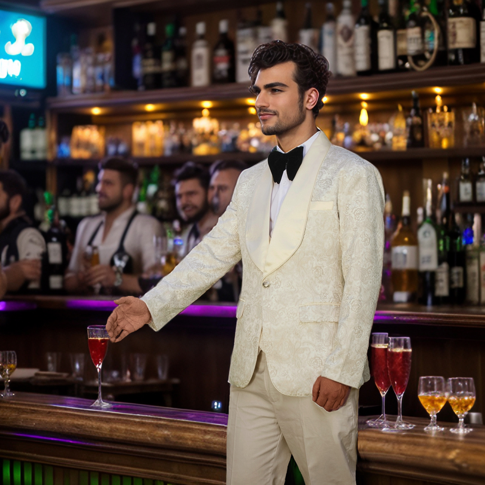 Fashion Pattern Mens Wedding Tuxedos Shawl Lapel Custom Made Jacket Pants Suits 3 Pieces Birthday Party Prom Groom Wear