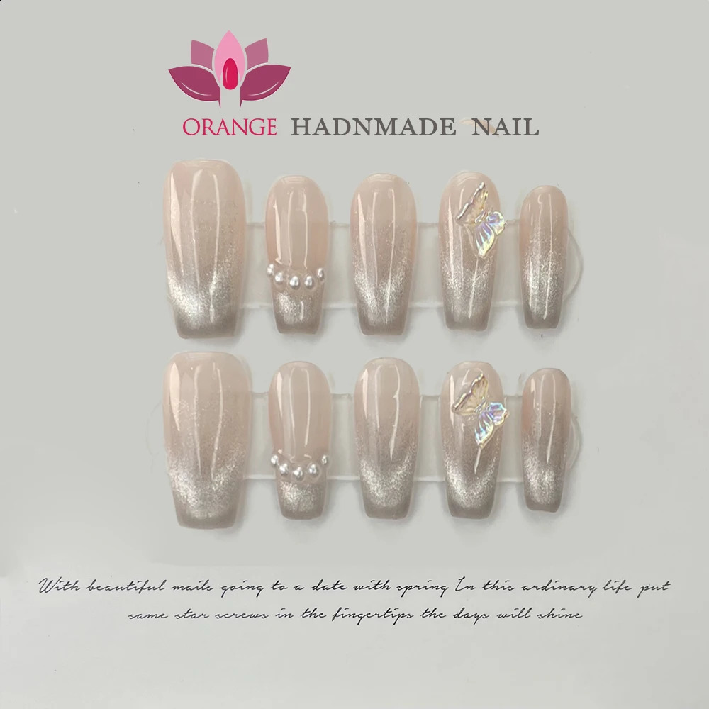 Hand pressed nails ballet dancer eyes cat coffin mannequin decoration wearable full set of adhesive acrylic nails suitable for girls 241008