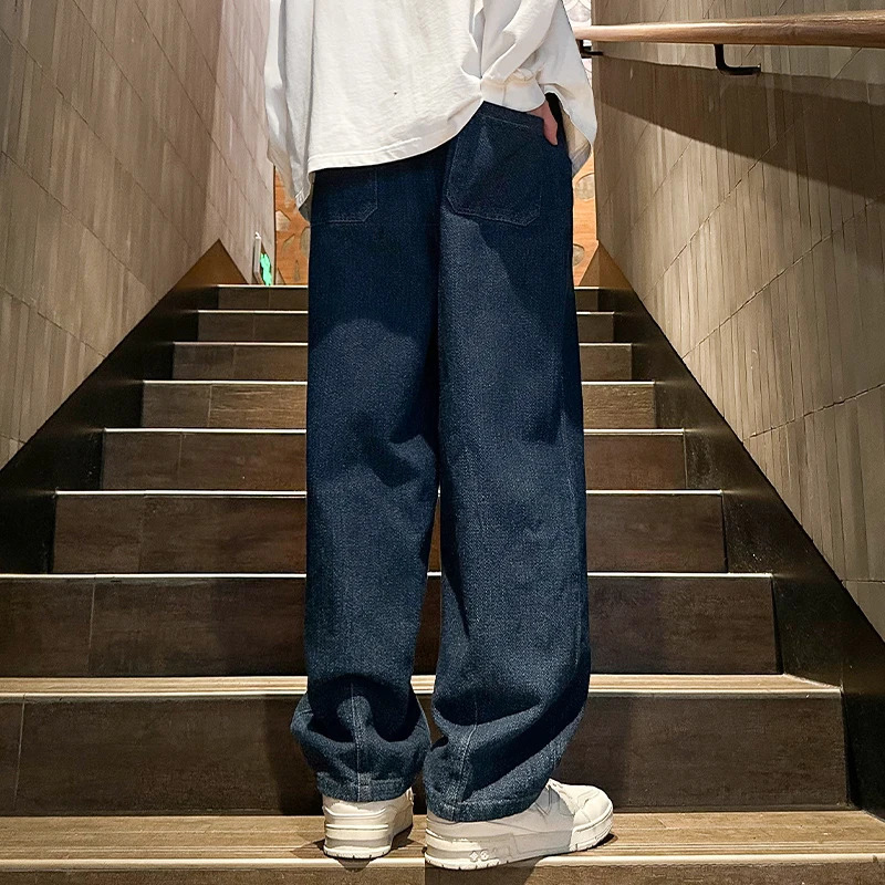 Classic solid color straight jeans casual wide leg denim Trousers autumn hiphop mens streetwear bag jogging 240929