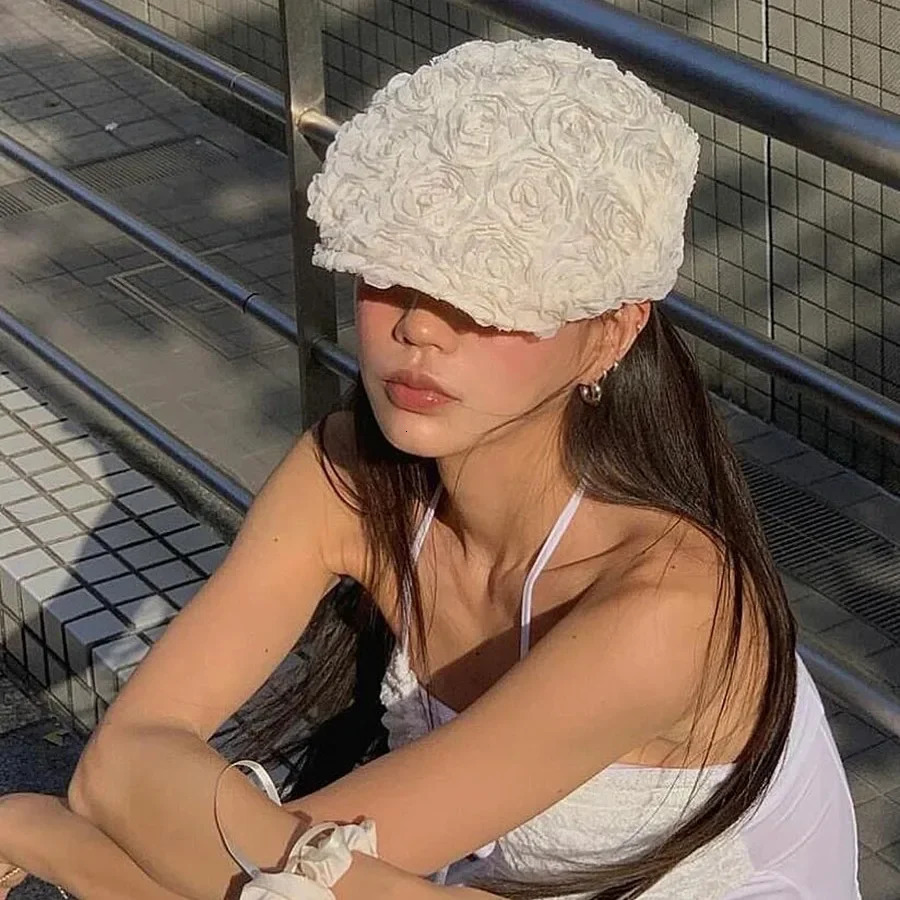 Korean spring and summer niche high-end rose front hat suitable for women with retro concept n and warmth 241007
