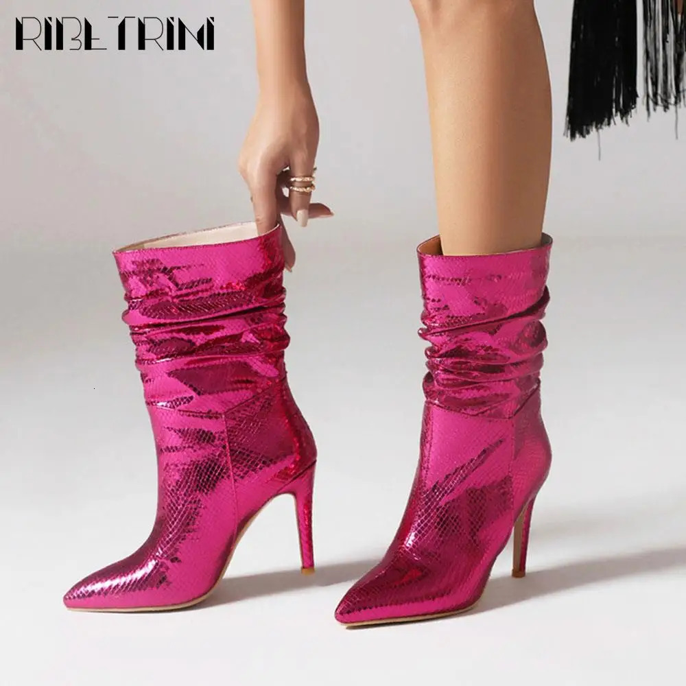 Fashion Silver Metal Platform High Heels Womens Flash Fine High Heels Pointed Sexy Shoes Large Size 45 241007