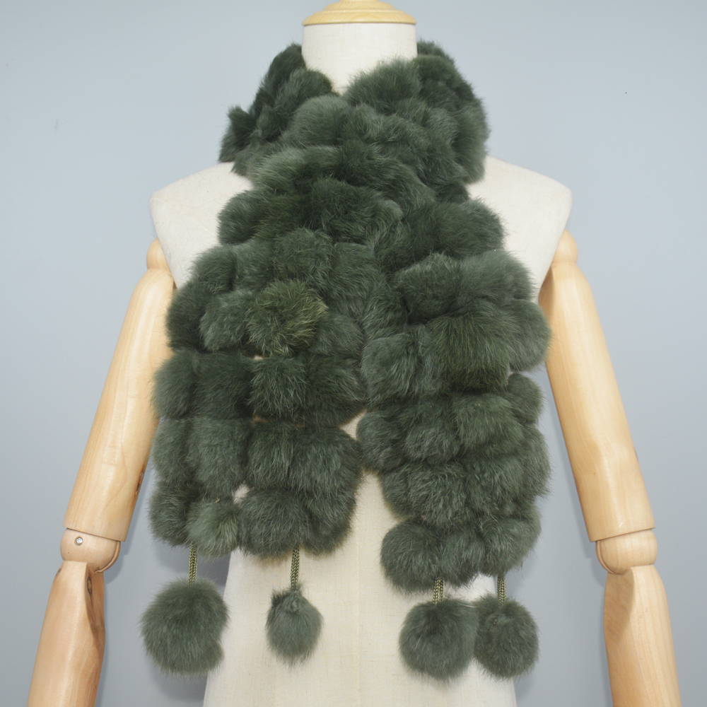 2024 Winter Women Genuine Real Rex Rabbit Fur Balls Scarves Russian Cute Female Fashion Warm Fur Scarf Colourful