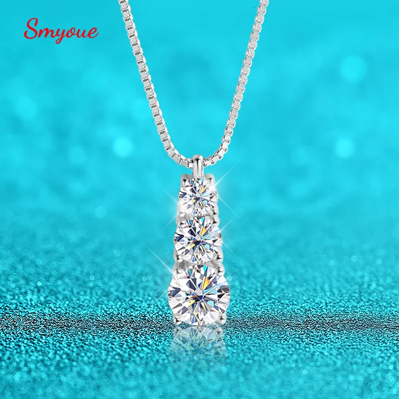 Smyoue 18CT Female Pendant Sparkling Diamond Necklace 3 Stone Pure Silver 925 Jewelry y Quality GRA 240912