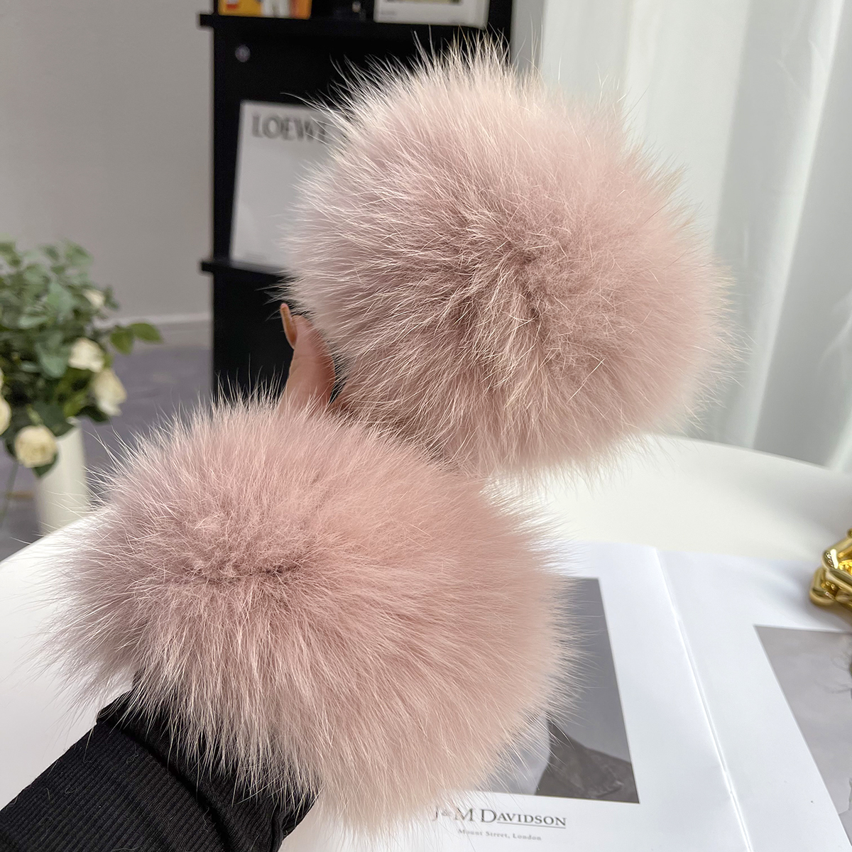 Real Sex Hand Arm Warmers Natural Fox Fur Cuffs Wristbands Female Warm Rabbit Hair For Women Manga
