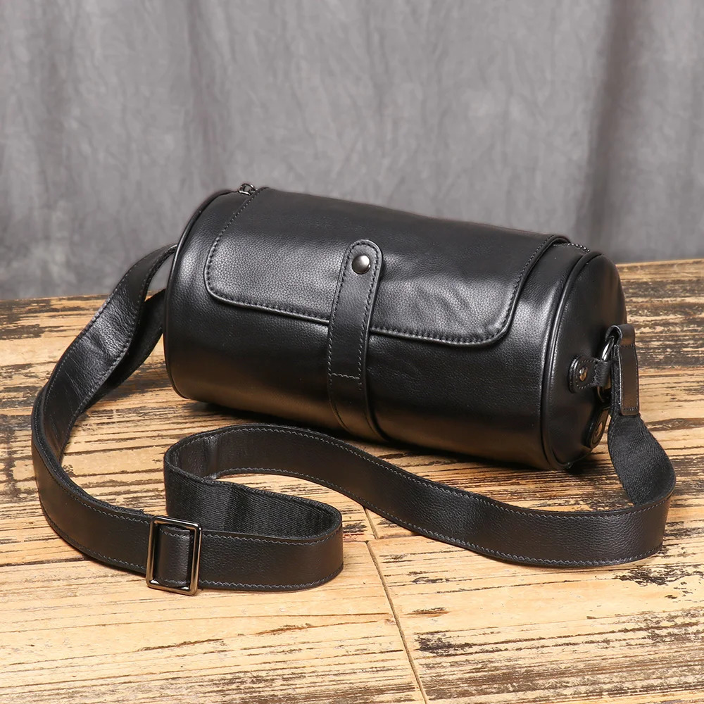 ROOG black cylindrical leather cross body bag stylish minimalist n perfect for easy storage of daily items 241008