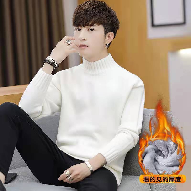 2024 new designer winter semi high neck one-piece wool thickened autumn and winter new bottom knitted sweater suitable for men's warm top inner l
