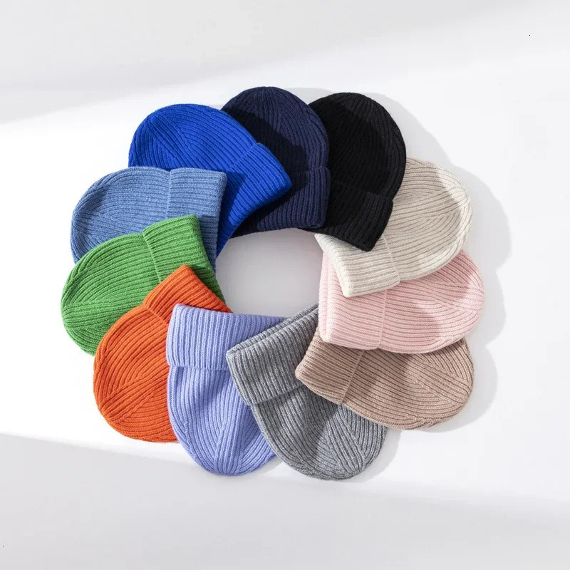 Pure Wool Knitted Beanie Unisex Winter Thick 100%Woolen Hat Classic Mens and Women Cap Ski Solid Sheep-Wool Warm Skull Headwear 241007