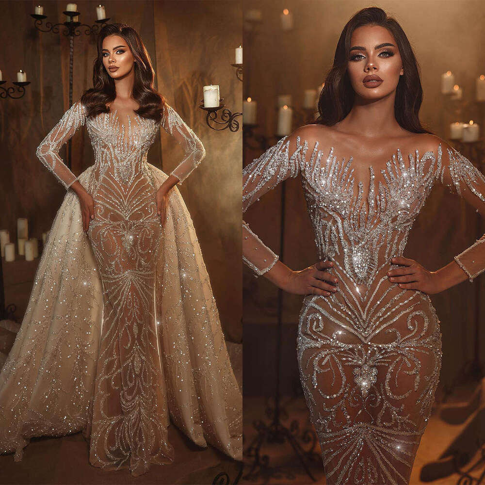 Mermaid Exquisite Dresses Sequined Crystal Beading Backless Or-Length Sparkg Bride Wedding Dress Custom Made