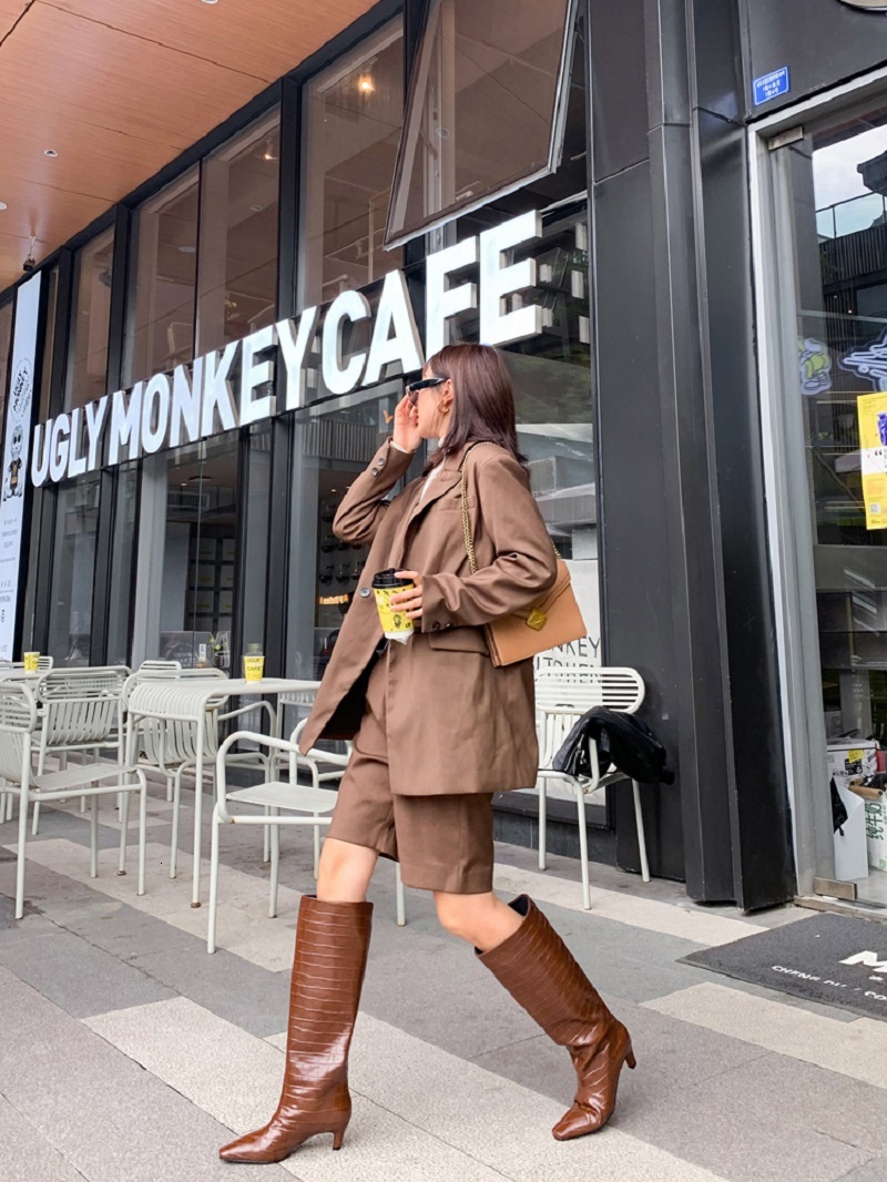 High Ladies Slip On Emed Shoes For Women Big Circumference Spring Autumn Woman Boots Large Size 43