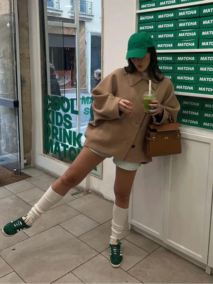 Casual Lapel Diagonalbreasted Coat Women Autumn Loose Solid Pockets Woolen Coats Female Winter Elegant Chic Street Outwear 240930