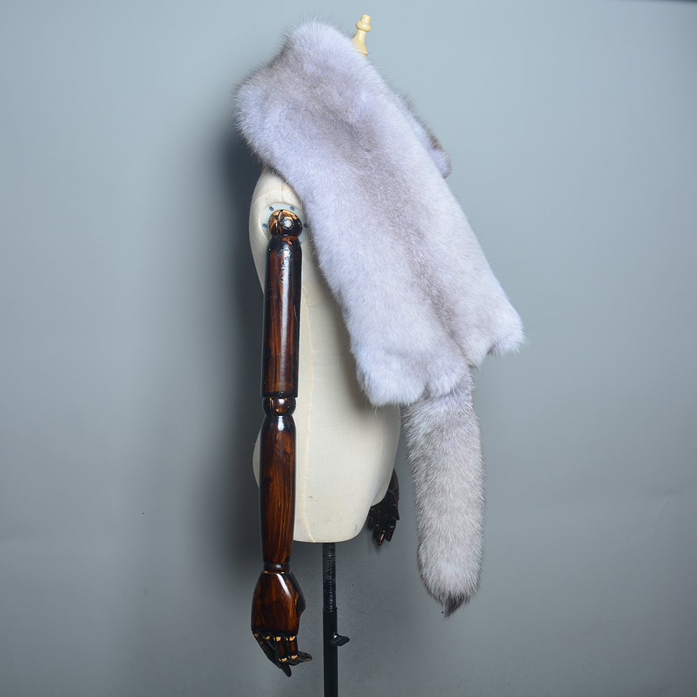 2024 Lady Real Woman Winter Warm Natural Shawl Soft Headscarf Super Big Gray Sier Fox Scarf Fur Accessories