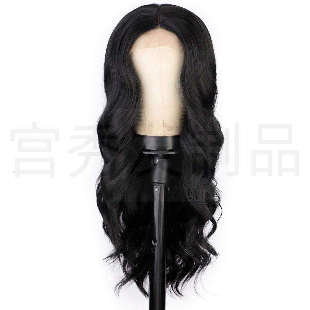 Wig front synthetic fiber long hair headband large wave curled women's lace wig