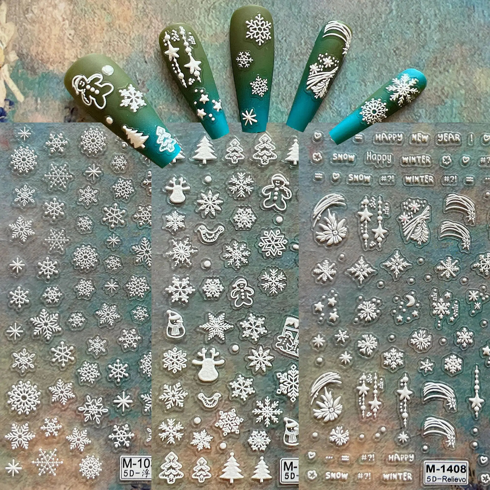 1pc nail art 6D relief Christmas snowflake deer tree sticker cardboard nail art decoration M 241008