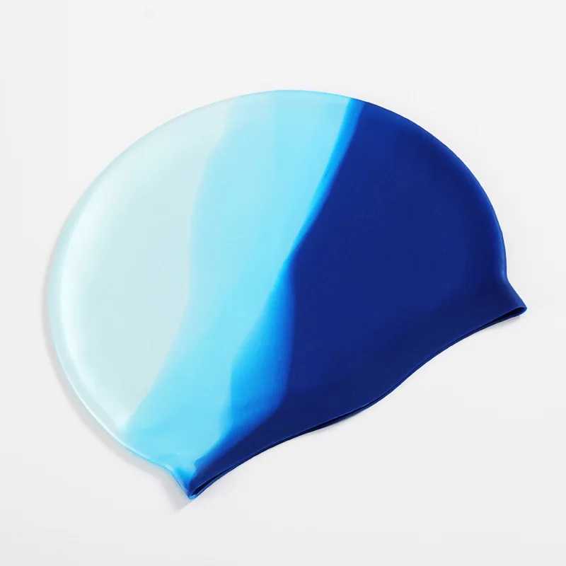 New color block silicone adult waterproof swimming cap dry hair swimming cap suitable for men women ear protection swimming cap swimming accessories C