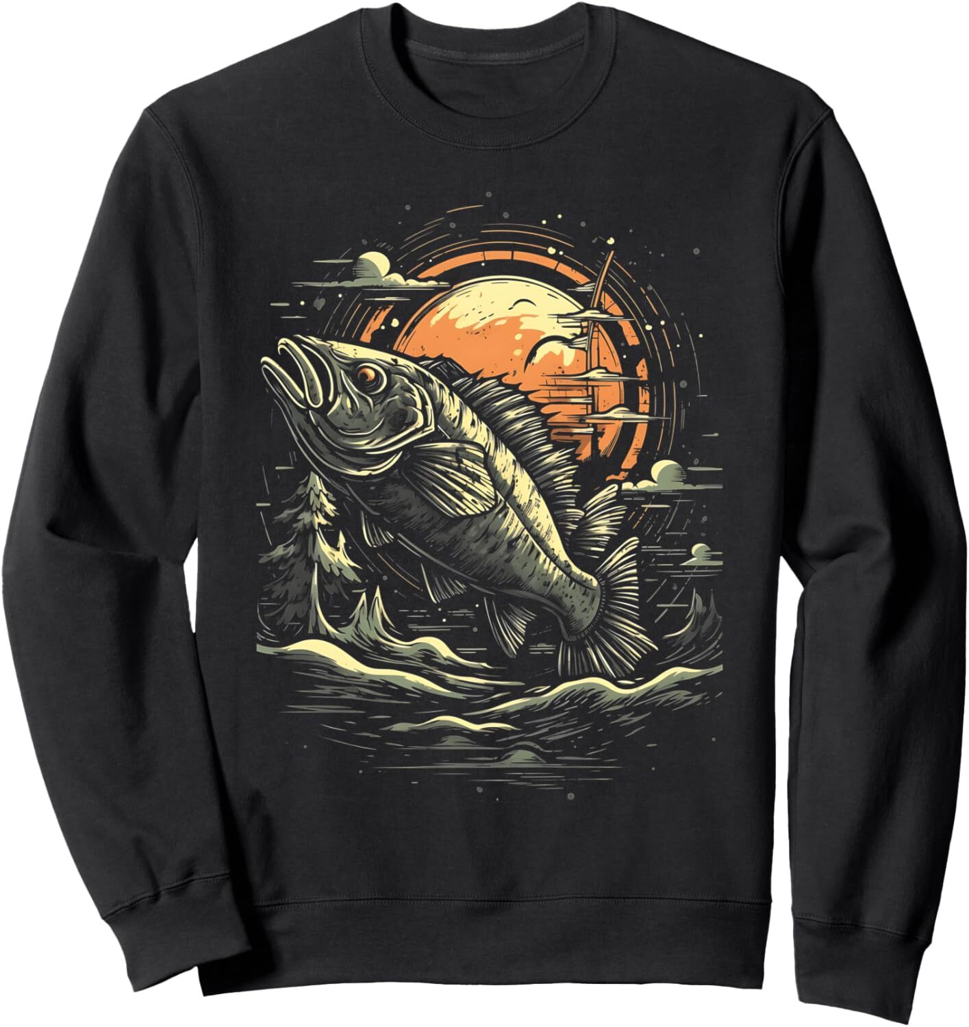 Long Sleeve Shirts for Men sweatshirt Fishing Sunset Fish Jumping Cool Fisherman Design Graphic Sweatshirt Tee Streetwear Casual tops clothes