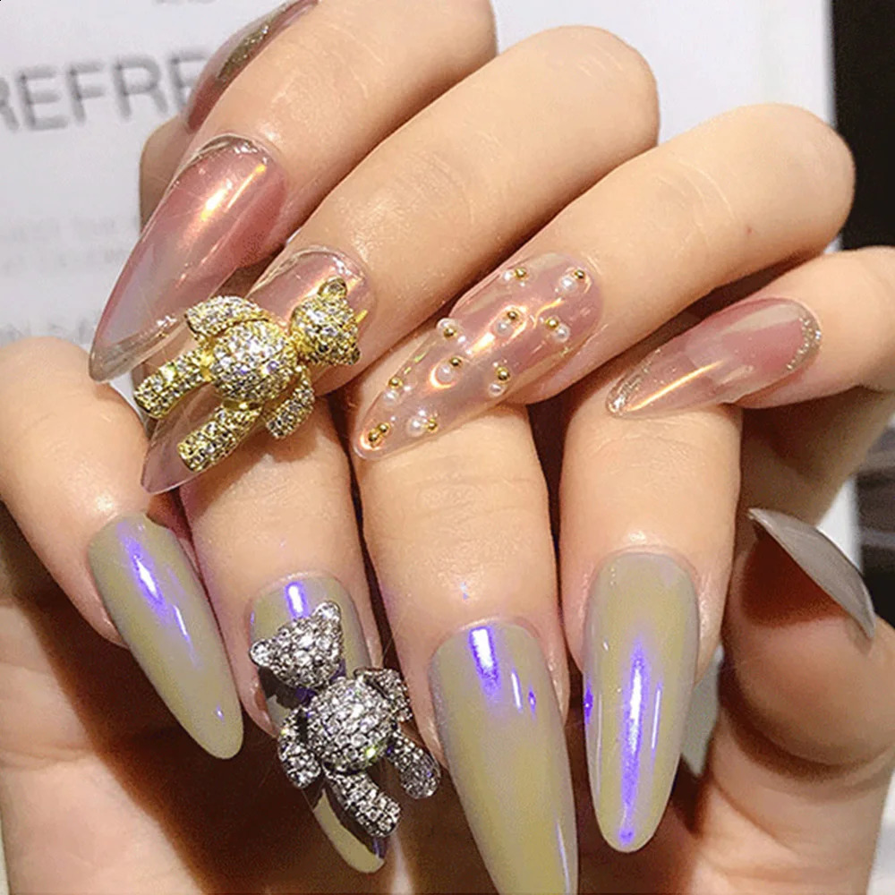 1Pc 3D Gold Bear Alloy Zircon Nail Art Crystal Nail Jewelry Water Diamond Nail Accessories Decorative Charm 241008
