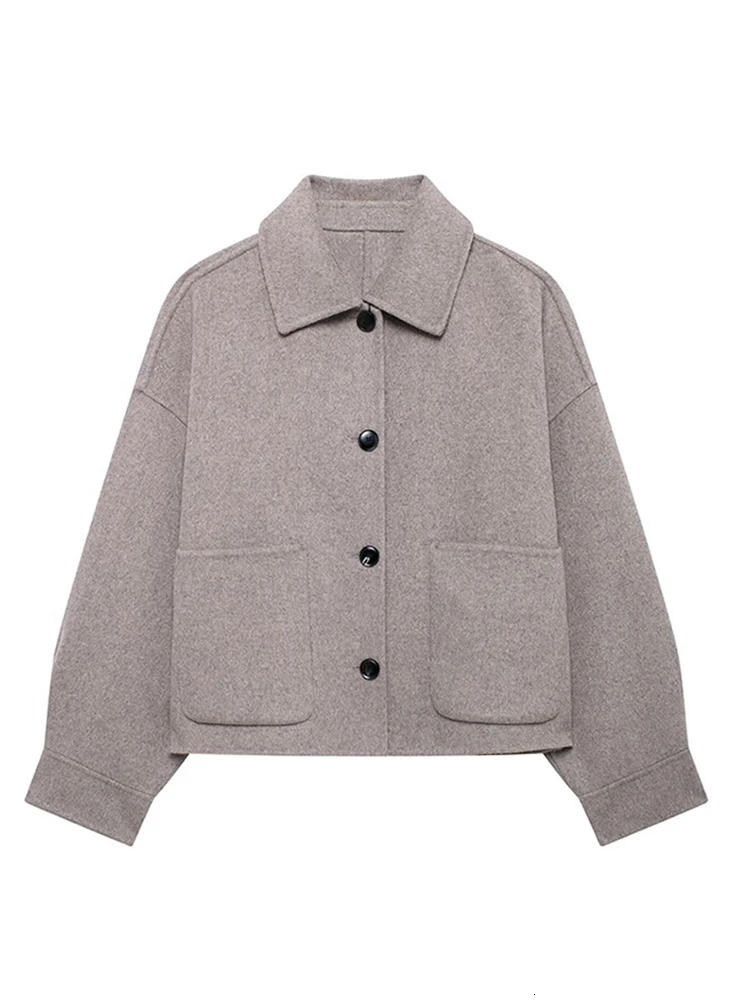 Womens wool jacket for autumn and winter solid single chest lapel long sleeved jacket womens warm street jacket 240930