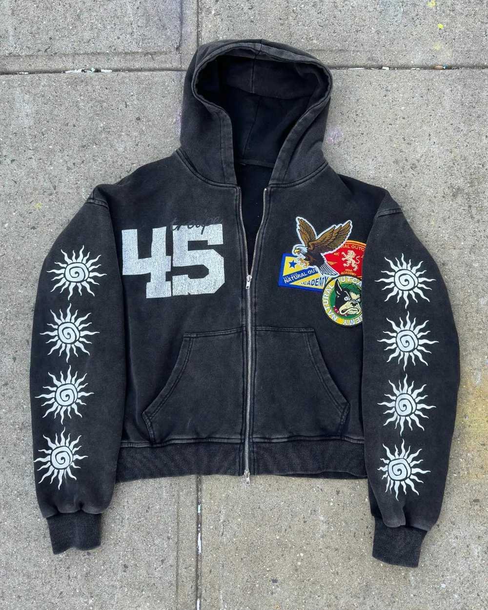 Men's Hoodies Sweatshirts Street retro clothing mens flame printed oversized sportswear womens Y2K Gothic punk Harajuku casual loose zipper Q2410